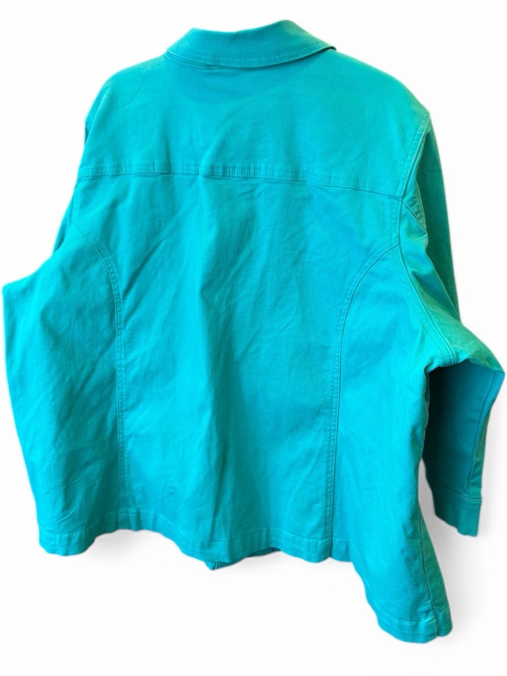CJ Banks Turquoise Embellished Button-Front Women’s Lightweight Denim Jacket - Picture 7 of 11